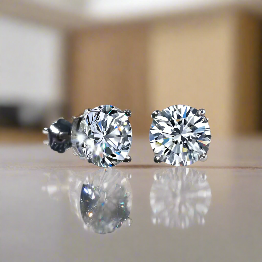 2 Carat Moissanite Diamond Stud Earrings - Color D, VVS1 Clarity, Sparkling Luxury