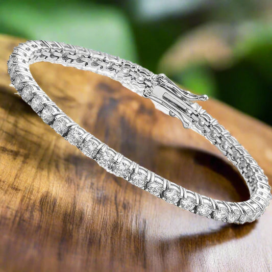 3mm Moissanite Tennis Bracelet – 7 Inch VVS1 Diamond Simulant | 925 Silver with 18K Gold Plating | Unisex Luxury Jewelry