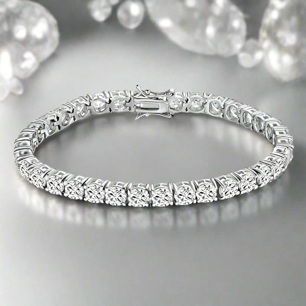 4mm Moissanite Tennis Bracelet – 7 Inch VVS1 Diamond Simulant | 925 Silver with 18K Gold Plating | Unisex Luxury Jewelry