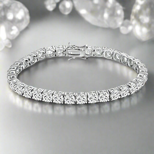 4mm Moissanite Tennis Bracelet – 7 Inch VVS1 Diamond Simulant | 925 Silver with 18K Gold Plating | Unisex Luxury Jewelry