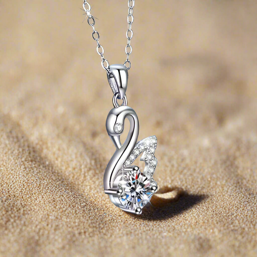 D Color Moissanite Swan Pendant Necklace – VVS1 Clarity | S925 Sterling Silver | Elegant Women’s Jewelry
