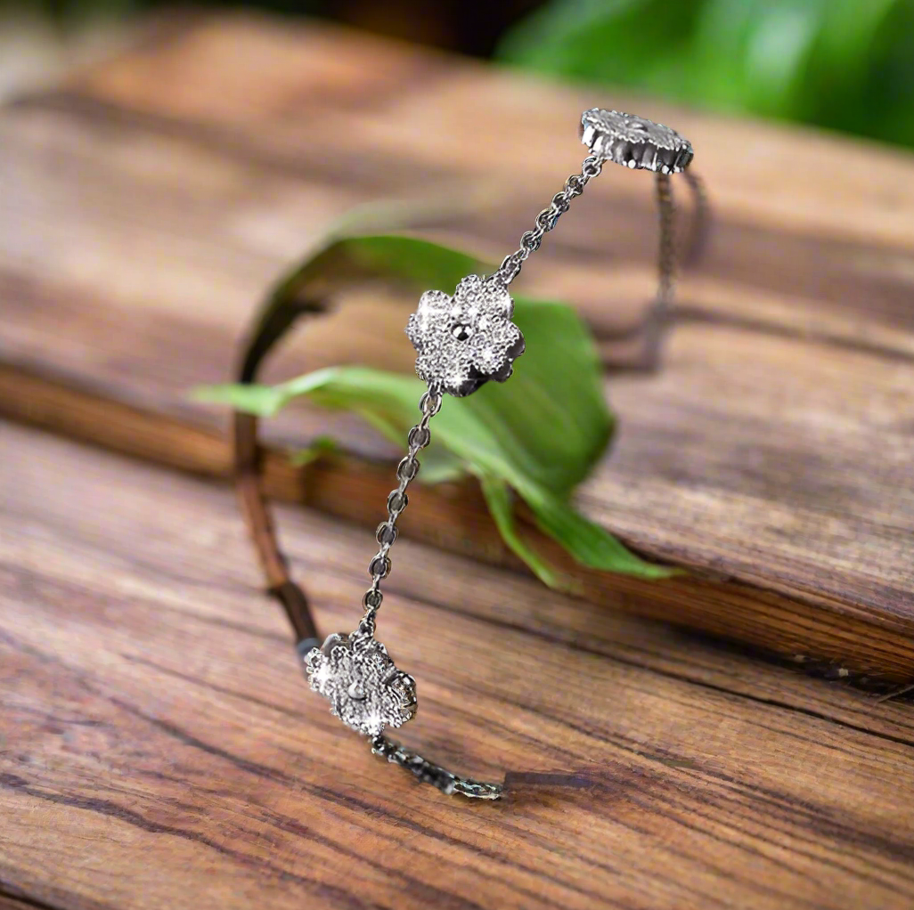 Four Leaf Clover & Five Flower S925 Sterling Silver Moissanite Bracelet