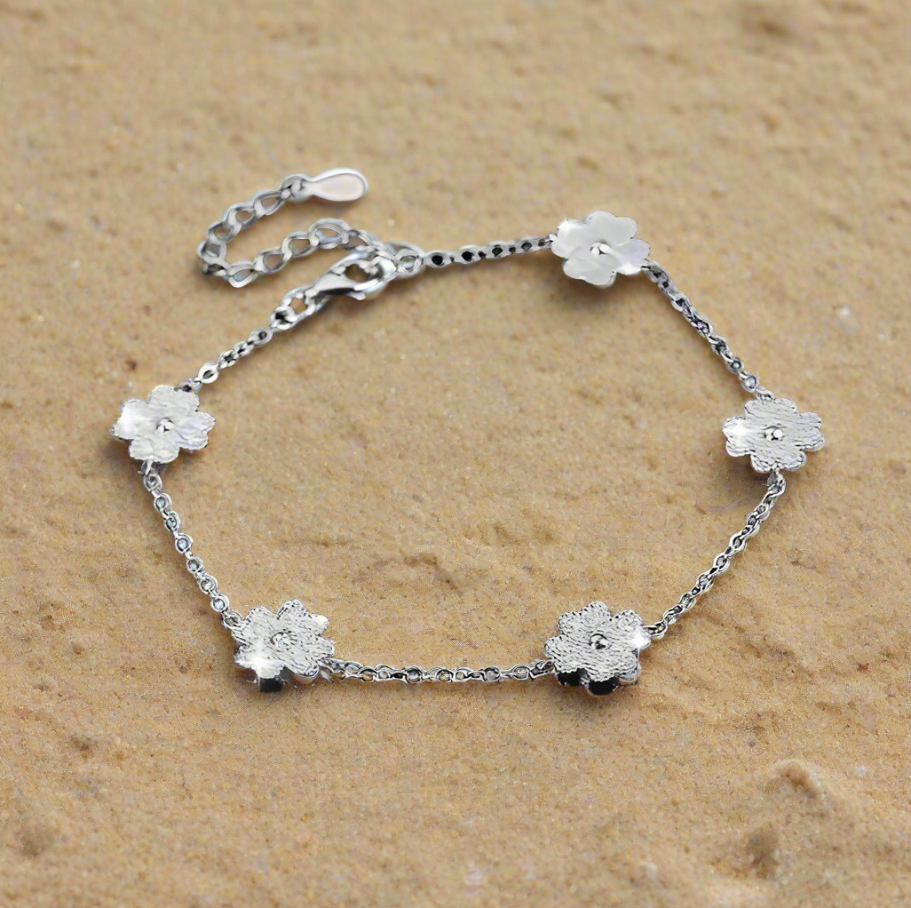 Four Leaf Clover & Five Flower S925 Sterling Silver Moissanite Bracelet