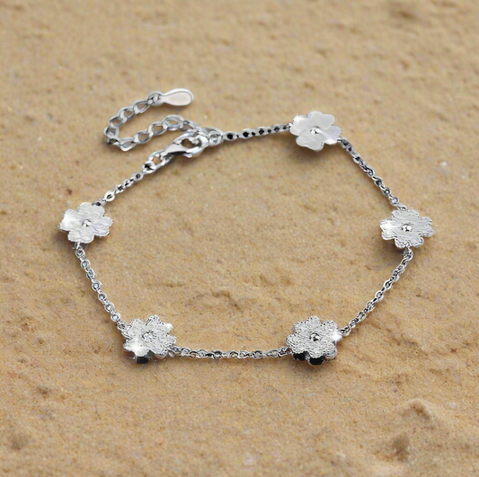 Four Leaf Clover & Five Flower S925 Sterling Silver Moissanite Bracelet