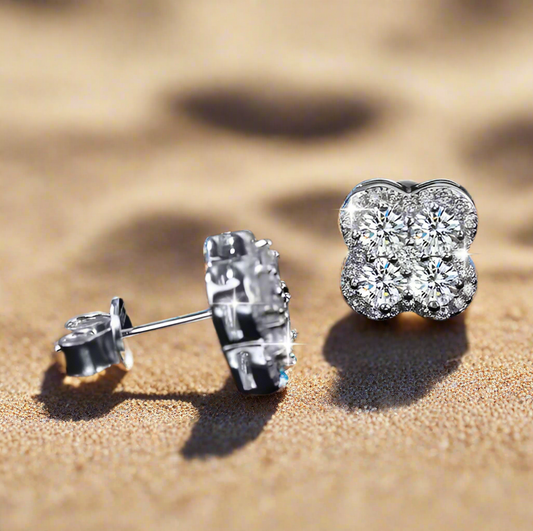 GRA Certified S925 Silver Inlaid Moissanite Four-Leaf Clover Flower Earrings – Elegant & Sparkling